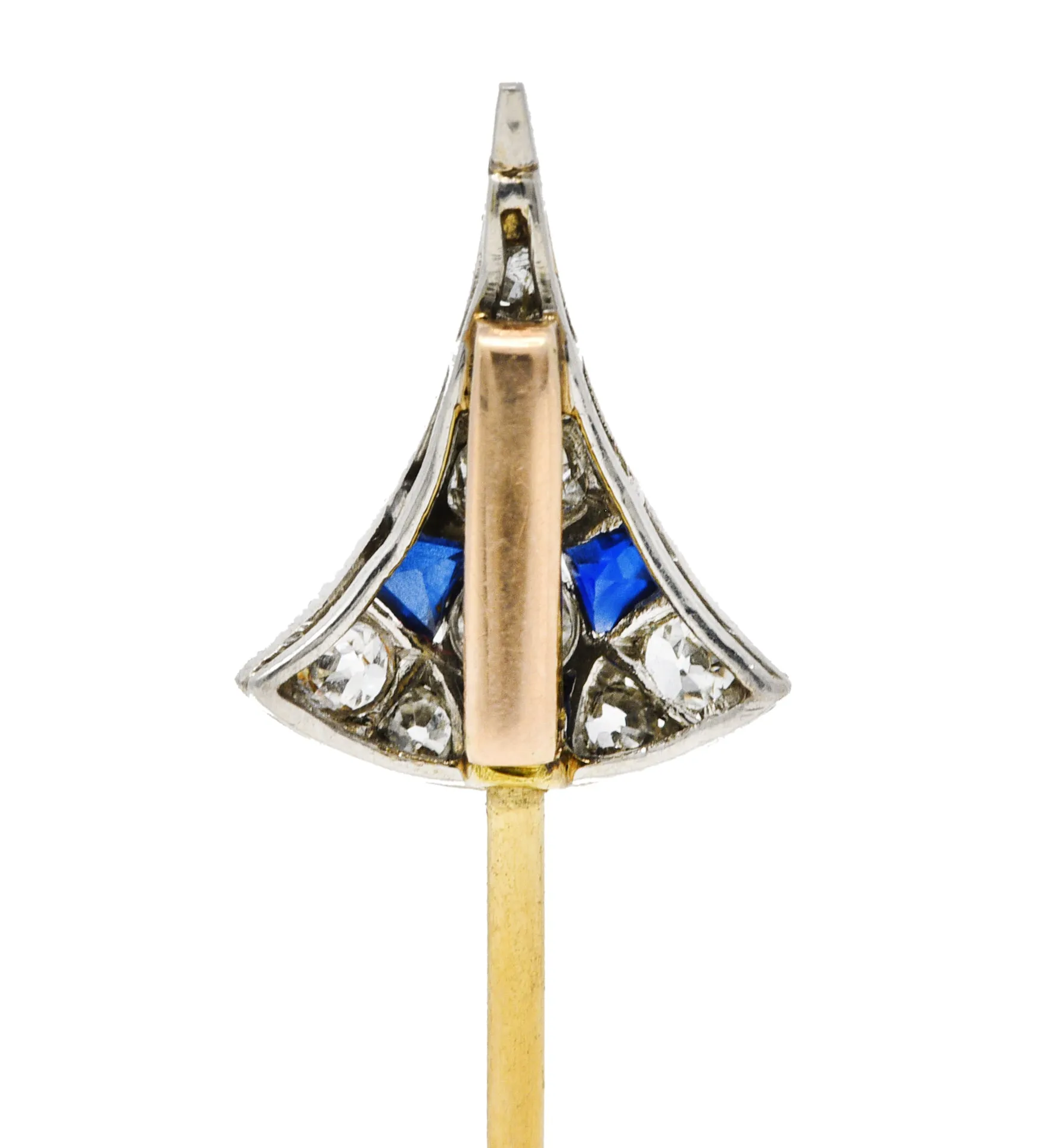 Art Deco Hungarian Diamond Sapphire Ruby Pearl Platinum 18 Karat Gold Antique Arrow Jabot Brooch