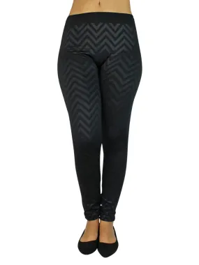 Black Chevron Stripe Leggings With Fleece Lining