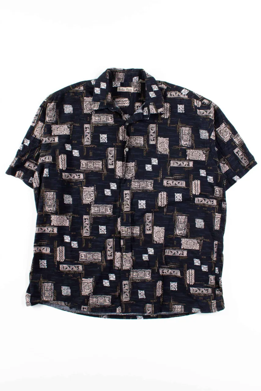 Black Stamp Pattern Button Up Shirt