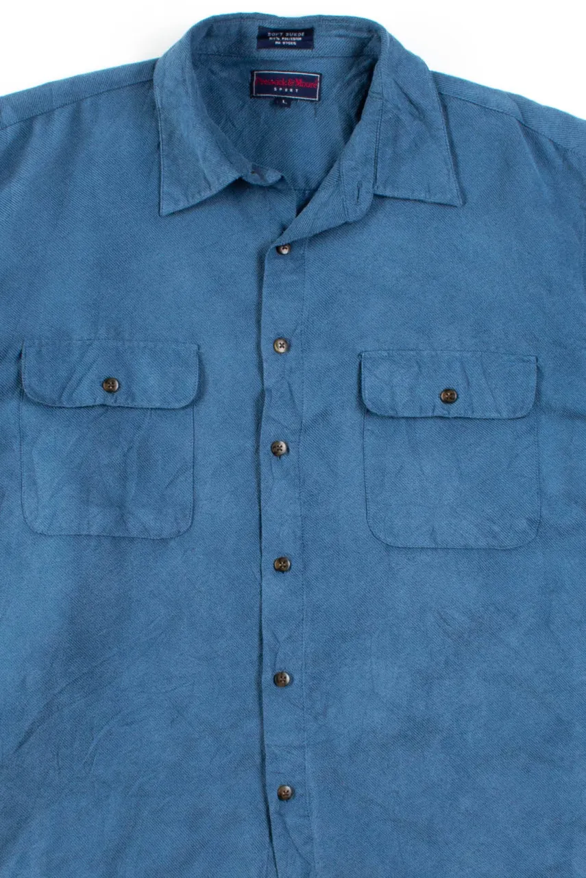 Blue Ribbed Suede Texture Button Up Shirt