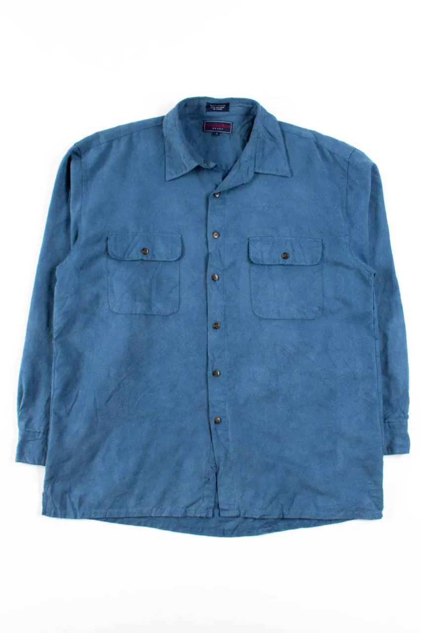 Blue Ribbed Suede Texture Button Up Shirt