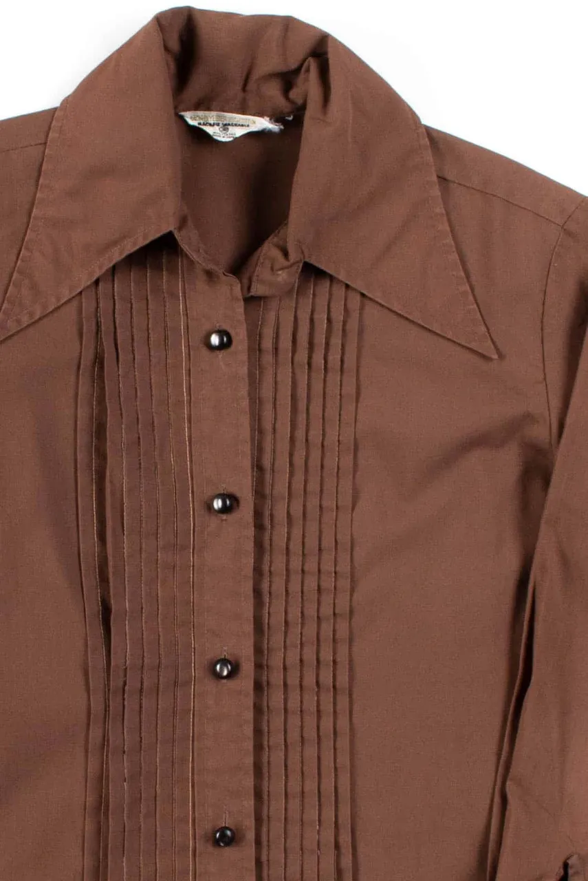 Brown Pleated Vintage Button Up Shirt