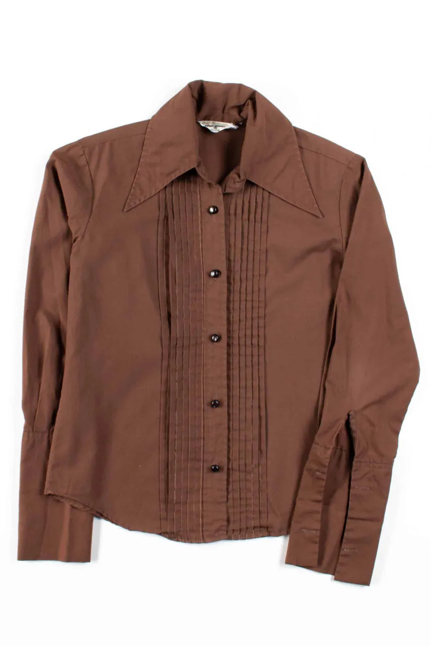 Brown Pleated Vintage Button Up Shirt