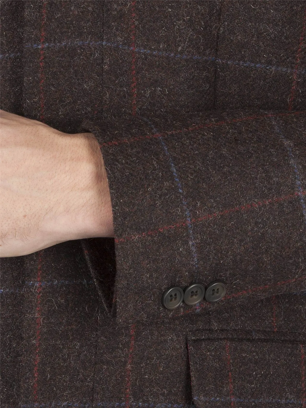 Brown Tweed Check Overcoat with Contrast Collar