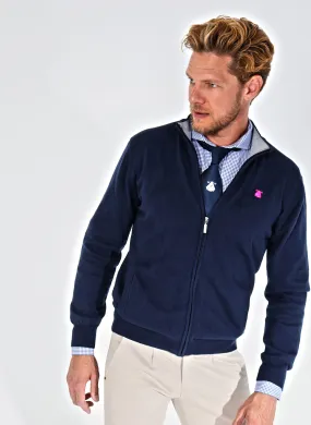 Chaqueta de Punto Azul Marino con Cremallera Hombre