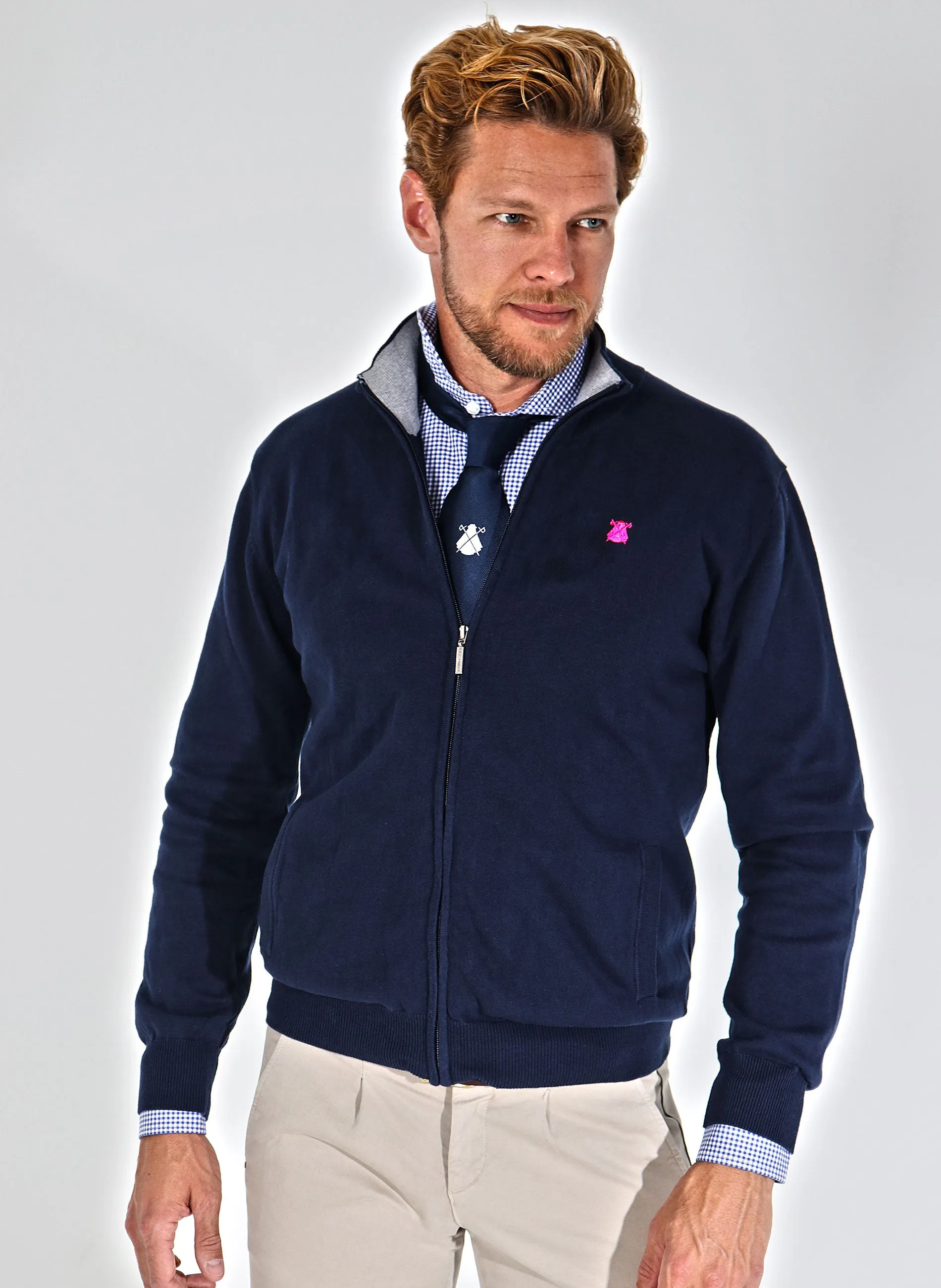 Chaqueta de Punto Azul Marino con Cremallera Hombre