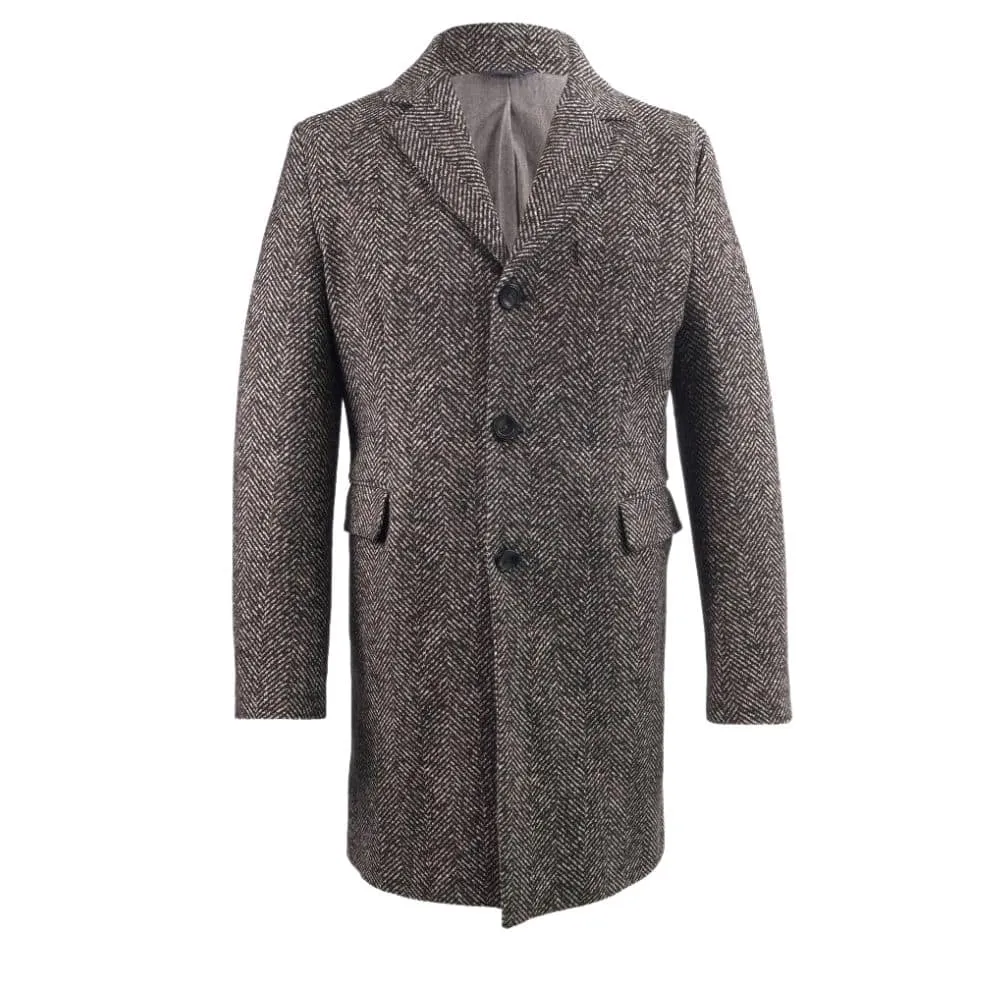 Circolo Brown Herringbone Overcoat | Menswear Online