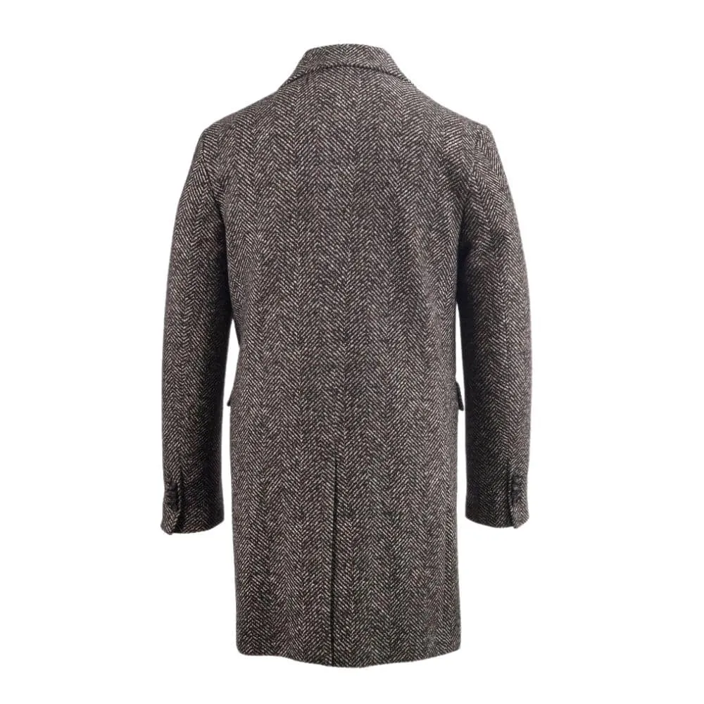 Circolo Brown Herringbone Overcoat | Menswear Online