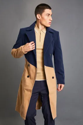 Colour Block Double Breasted Trench Overcoat | boohooMAN UK