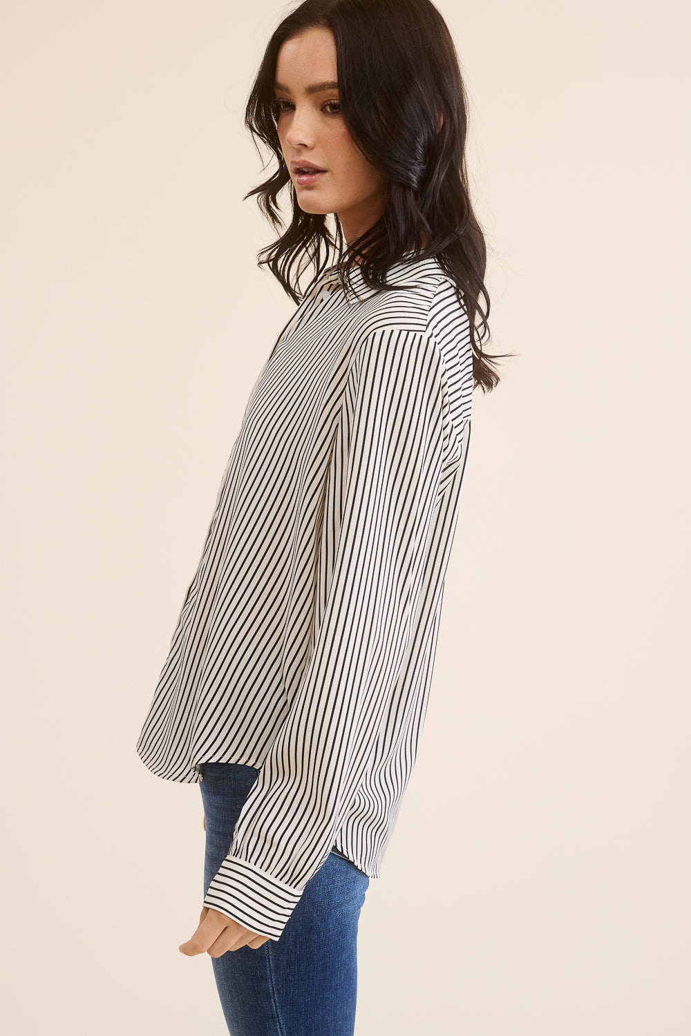 Cream and Black Striped Button Down