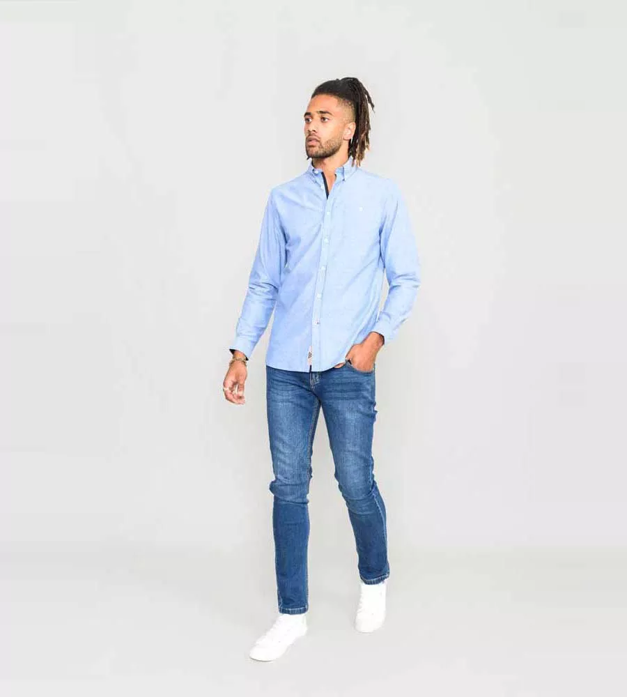 D555 Mens Long Sleeve Oxford Shirt With Button Down Collar And Pocket (COLCHESTER 2)