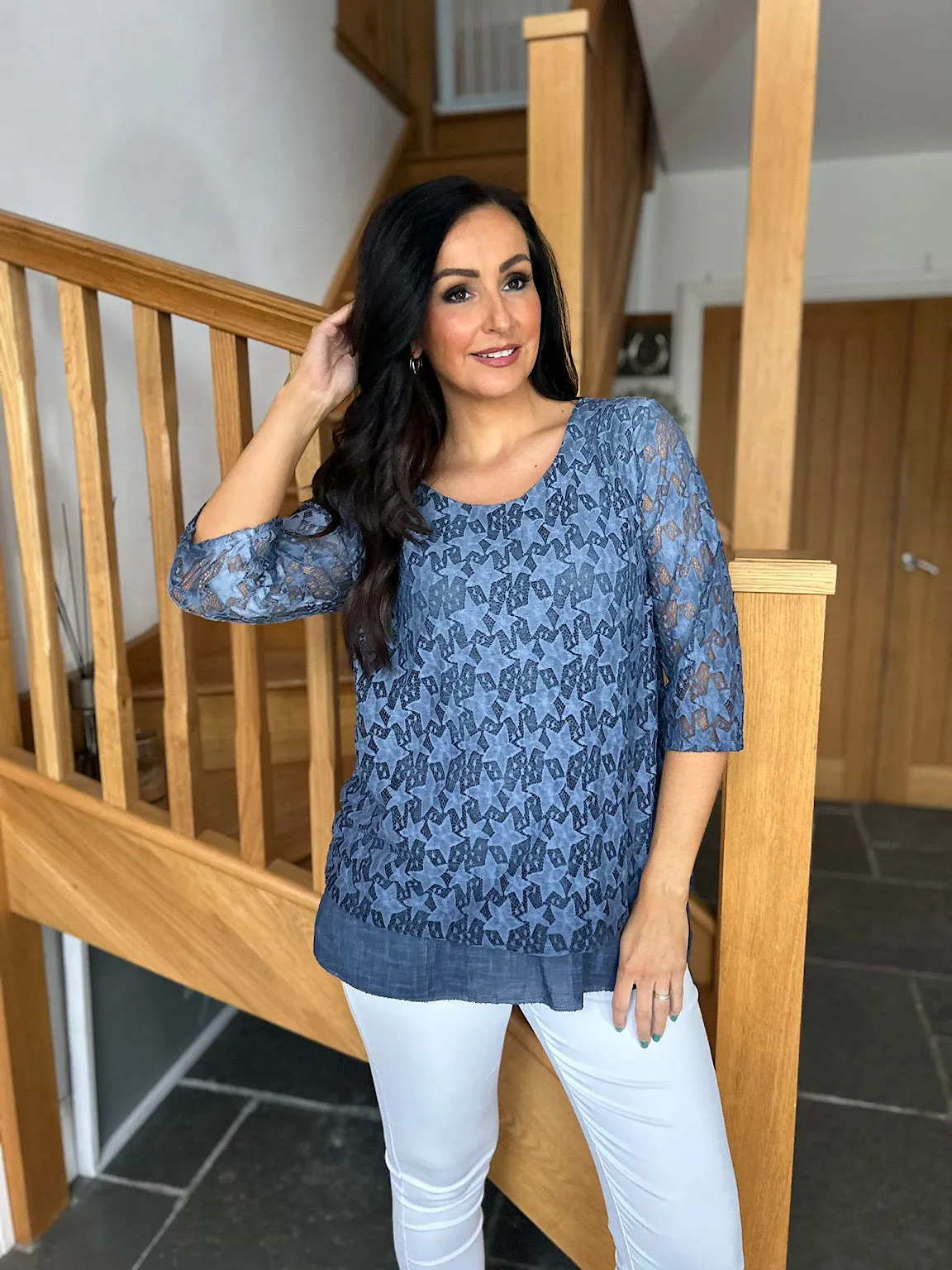 Denim Multi Star Layered Lace Top Sarah