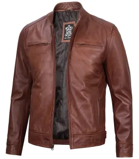 Dodge Tall Mens Cognac Cafe Racer Leather Jacket