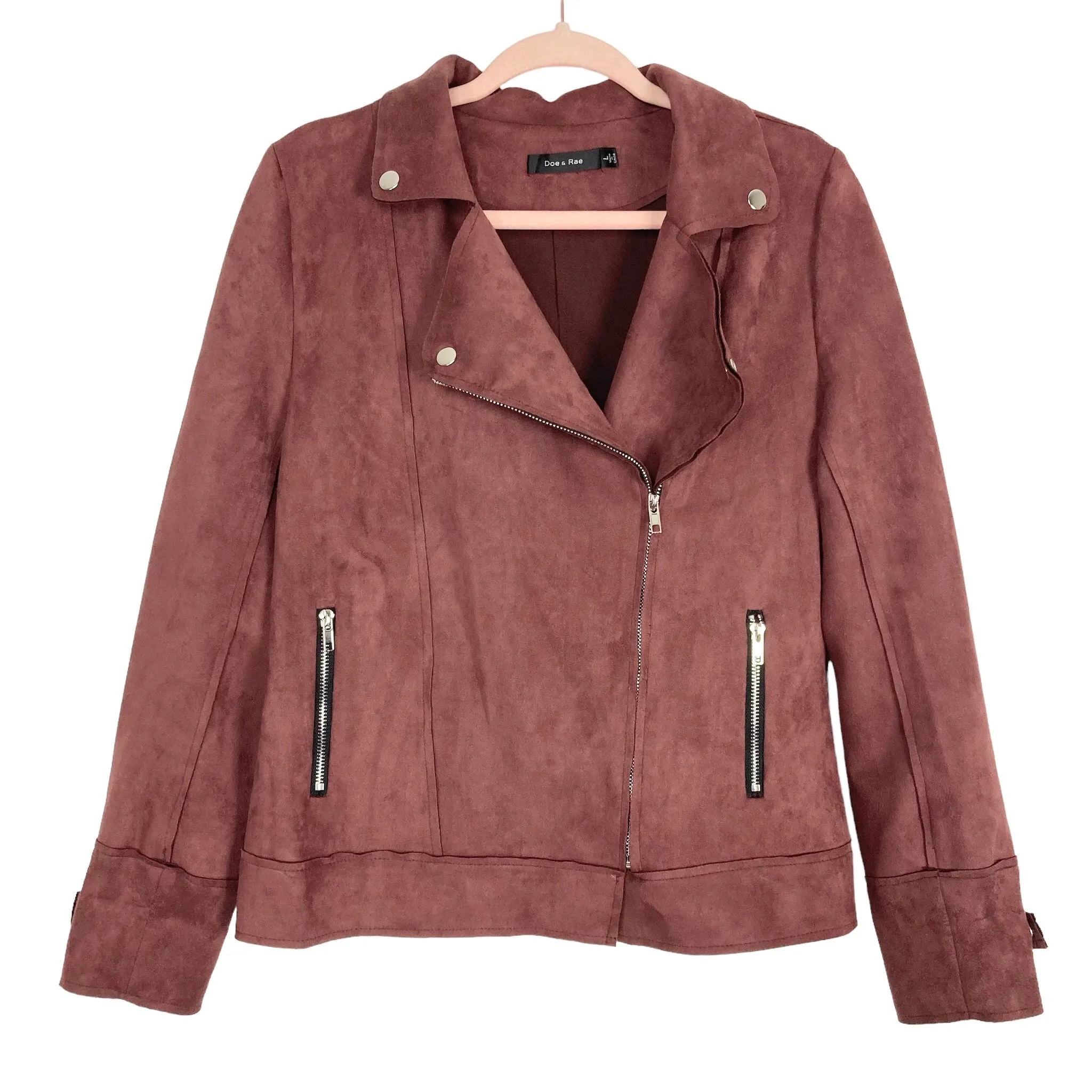 Doe & Rae Mauve Brown Suede Moto Jacket- Size L (see notes)