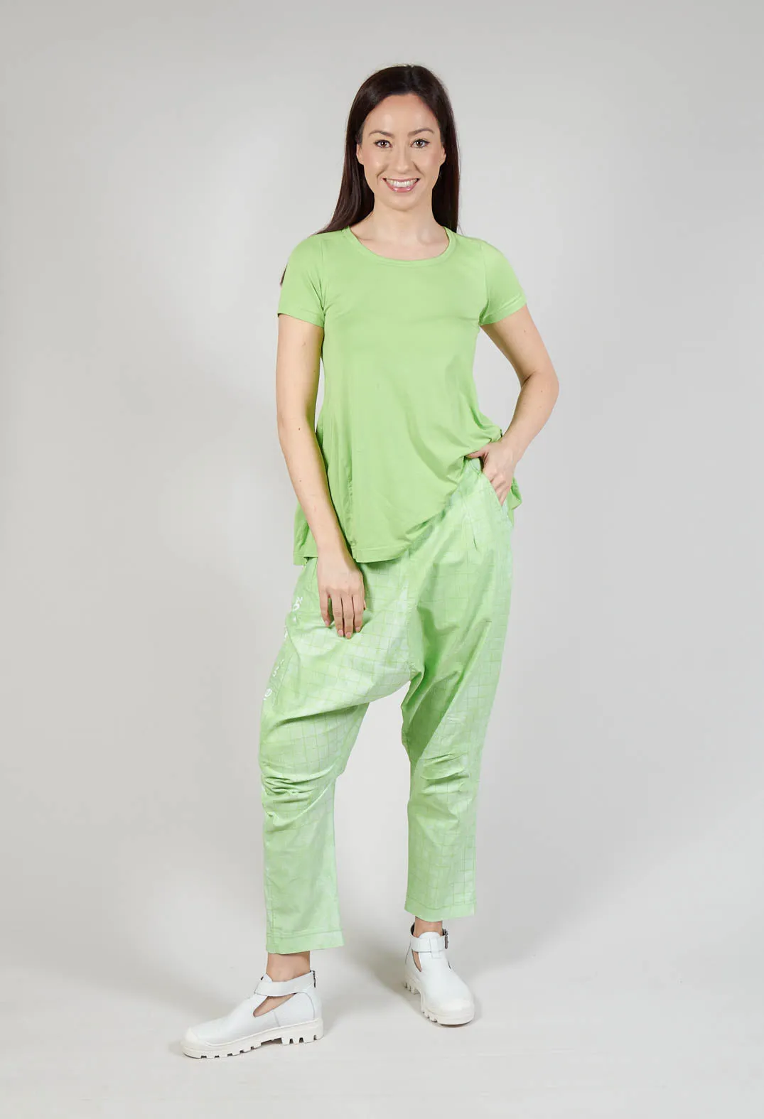 Drop Crotch Pull On Trousers in Placed Lime Print