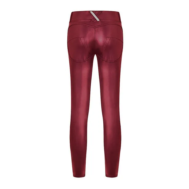 Fashion Women Leggings PU Leather Low Waist With Button Leggin Sexy Push Up Pants Legging Jegging Gothic Leggins Jeggings