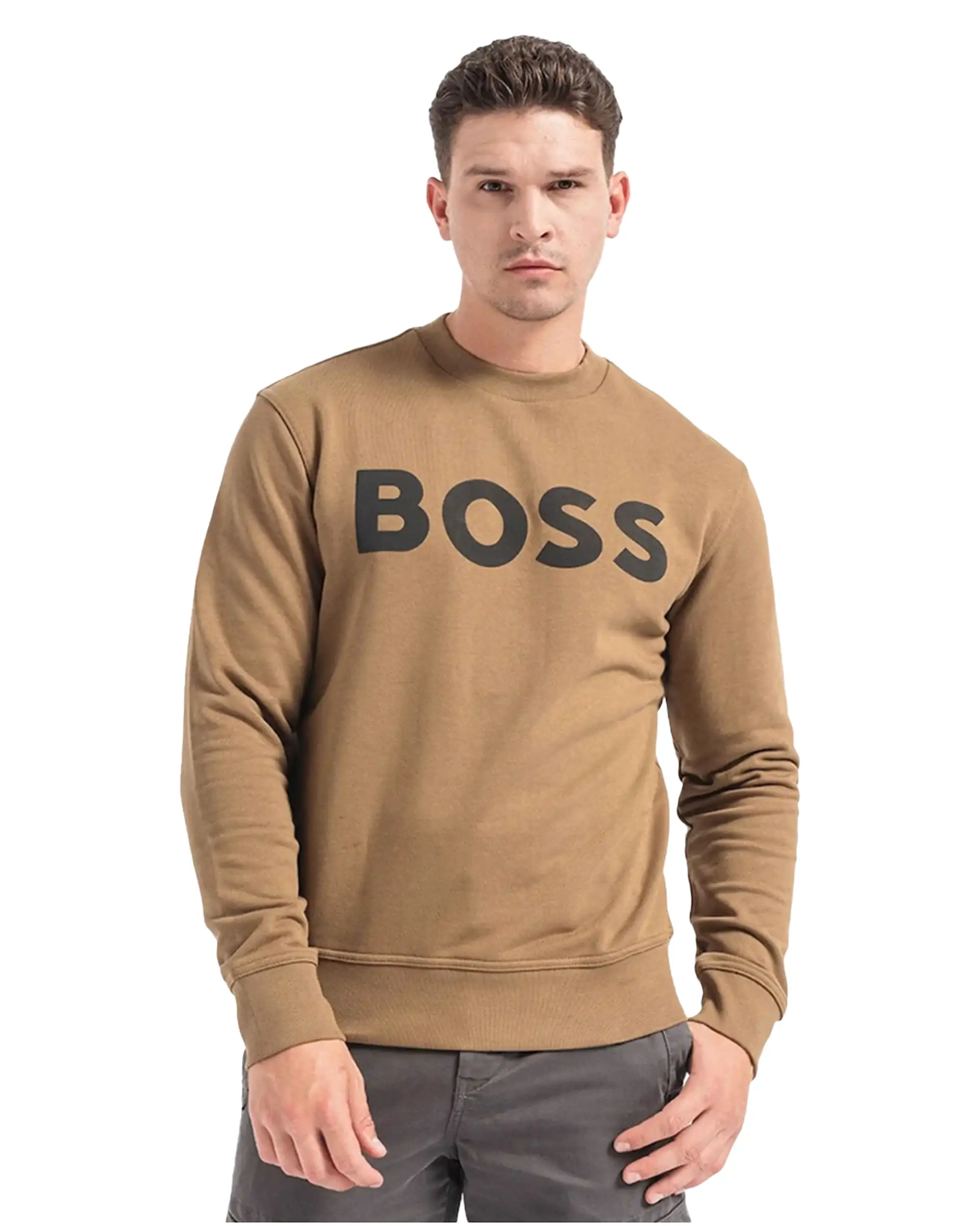 Felpa Uomo Boss Big Logo Marrone