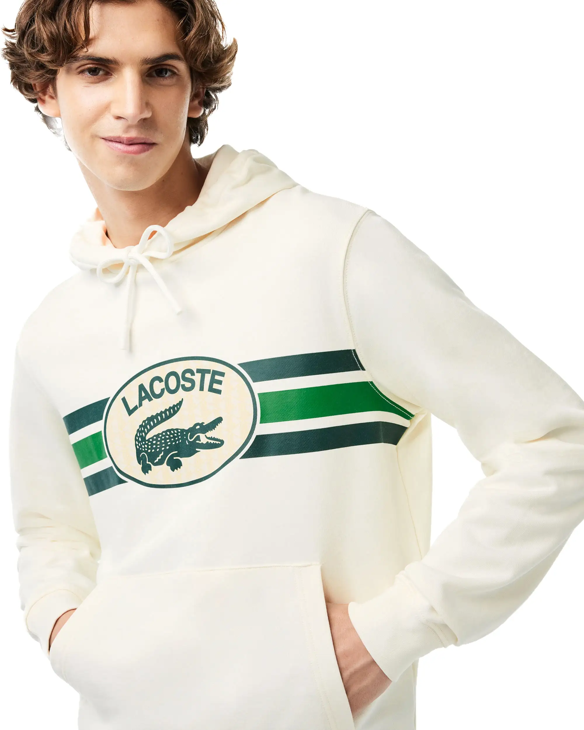 Felpa Uomo Lacoste Big Logo Panna