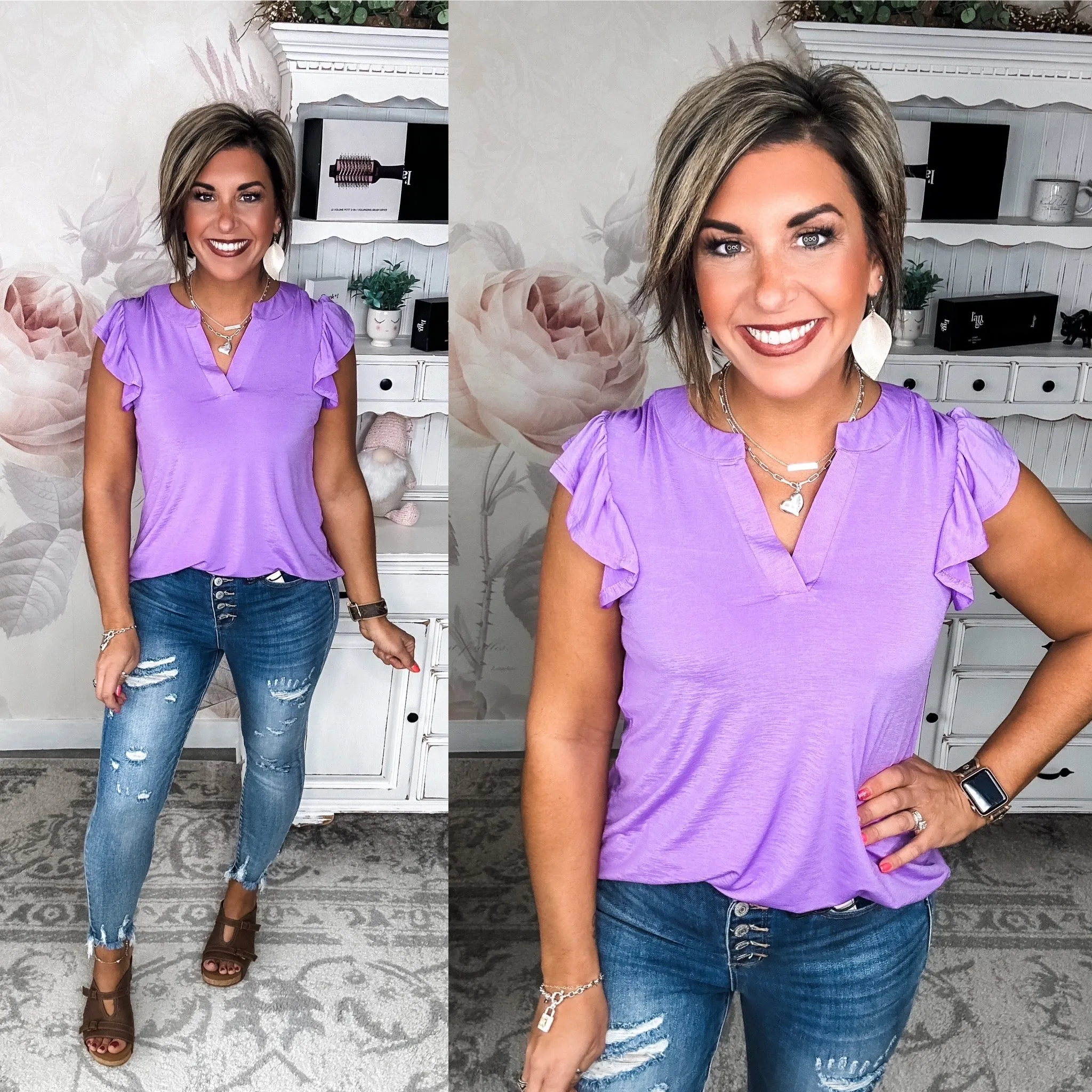 Figure It Out Ruffle Sleeve Top - Lavender