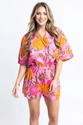 Floral Poplin Button Up Top