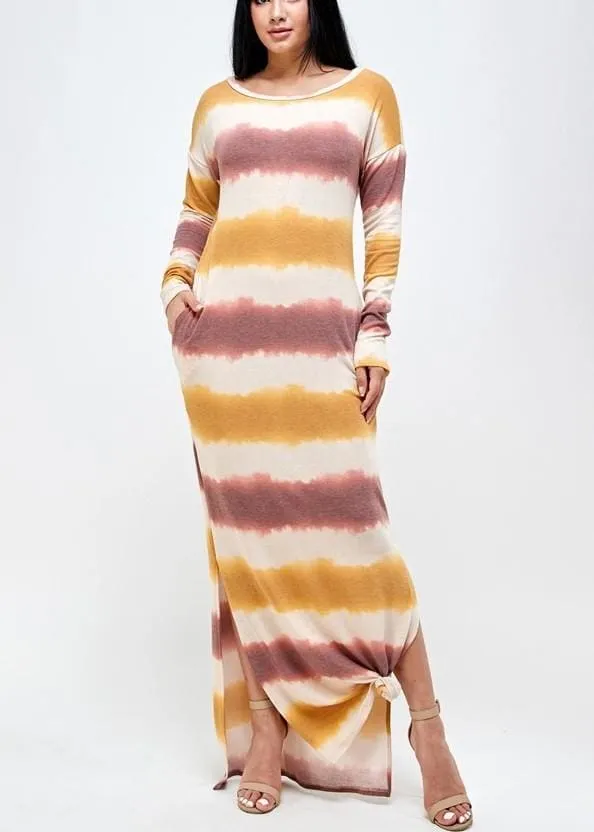 French kerry Knitstripe print long sleeve dress