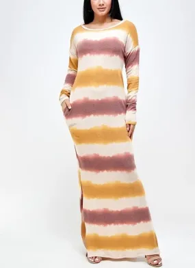 French kerry Knitstripe print long sleeve dress