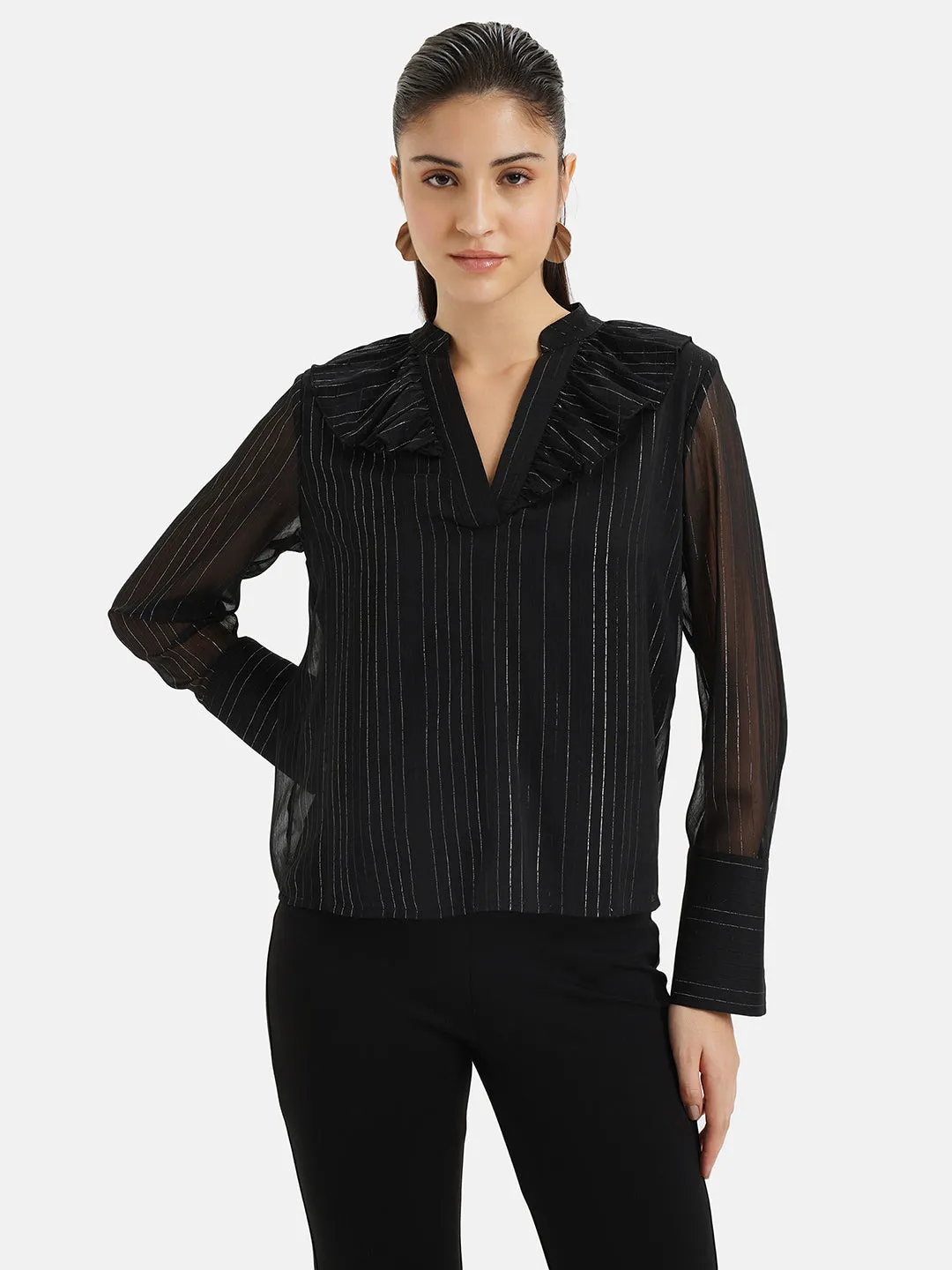 Full Sleeve Chiffon Shirt With Ruffles