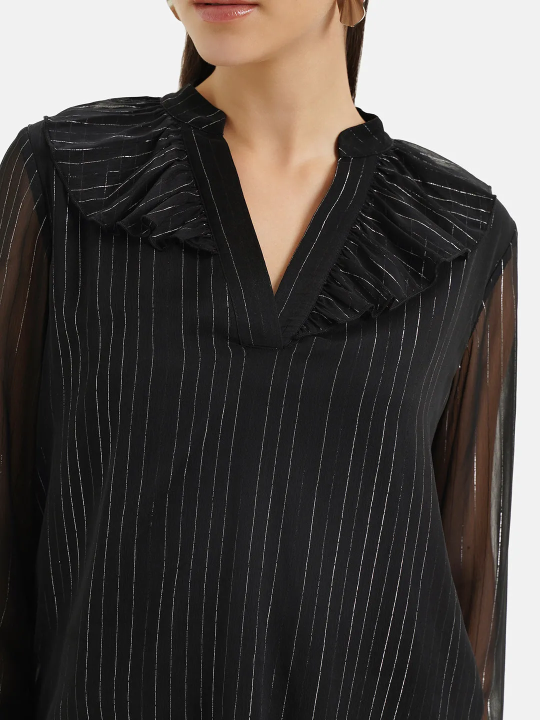 Full Sleeve Chiffon Shirt With Ruffles