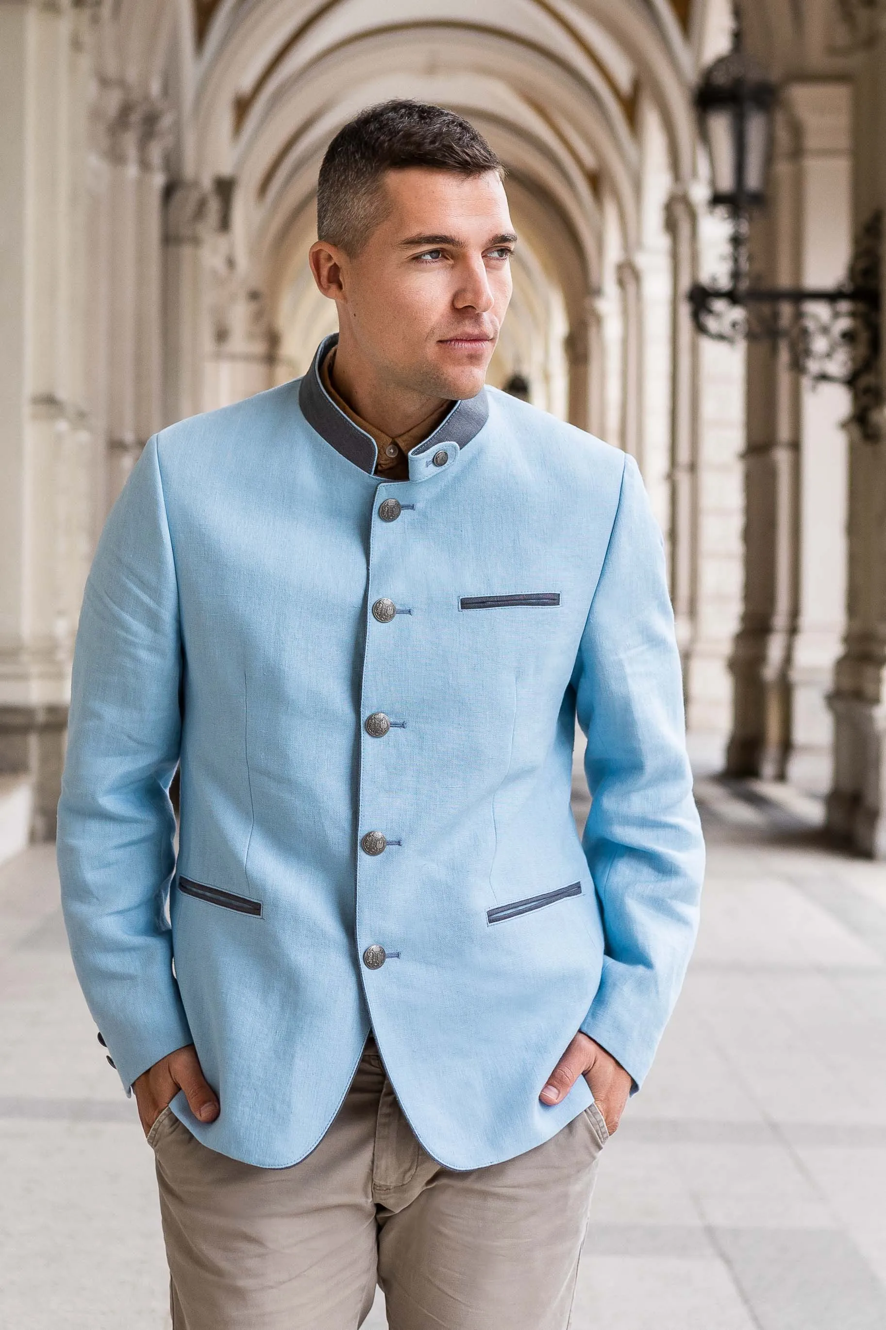 Gamlitz Men's Linen Blazer in Turqouise