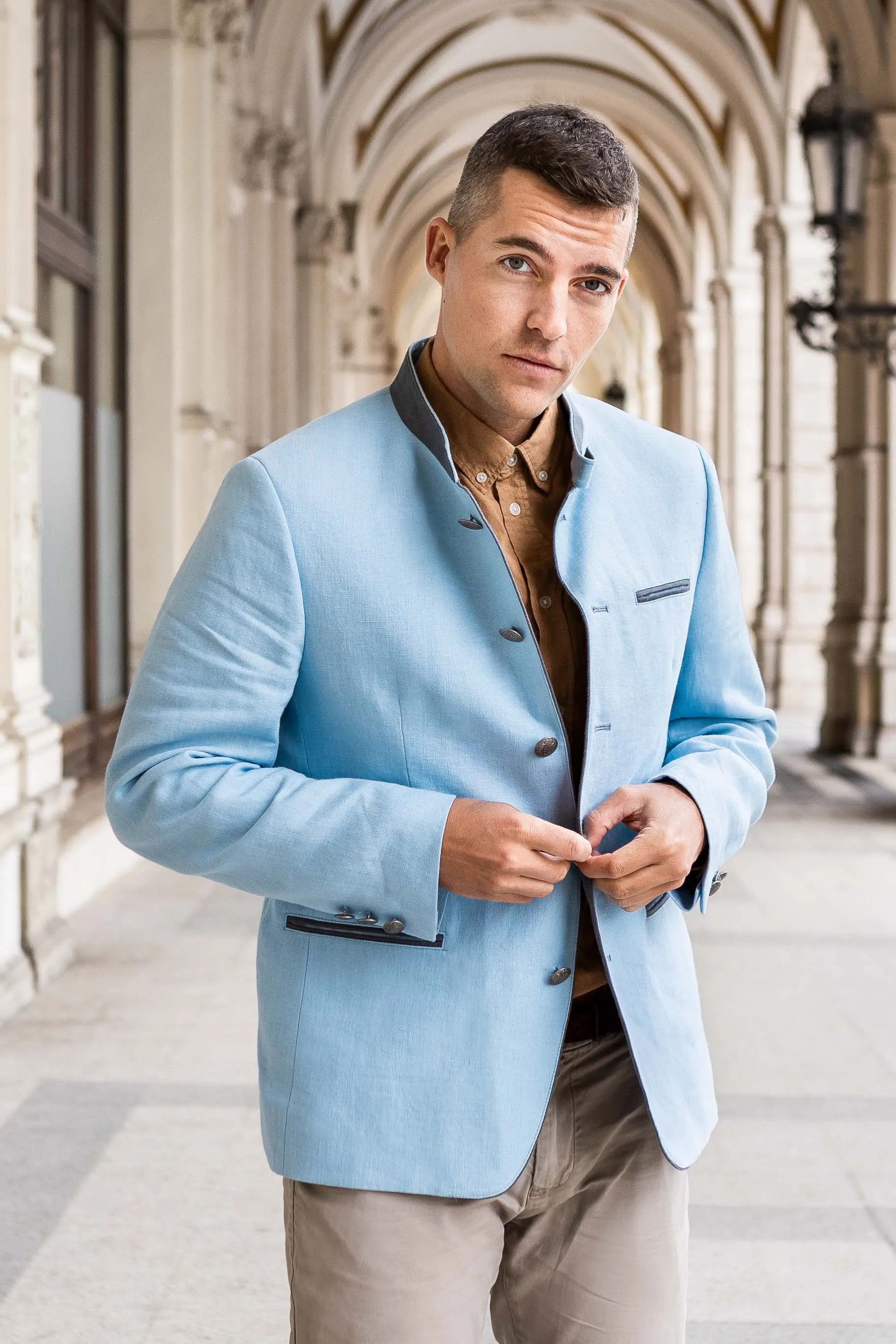 Gamlitz Men's Linen Blazer in Turqouise