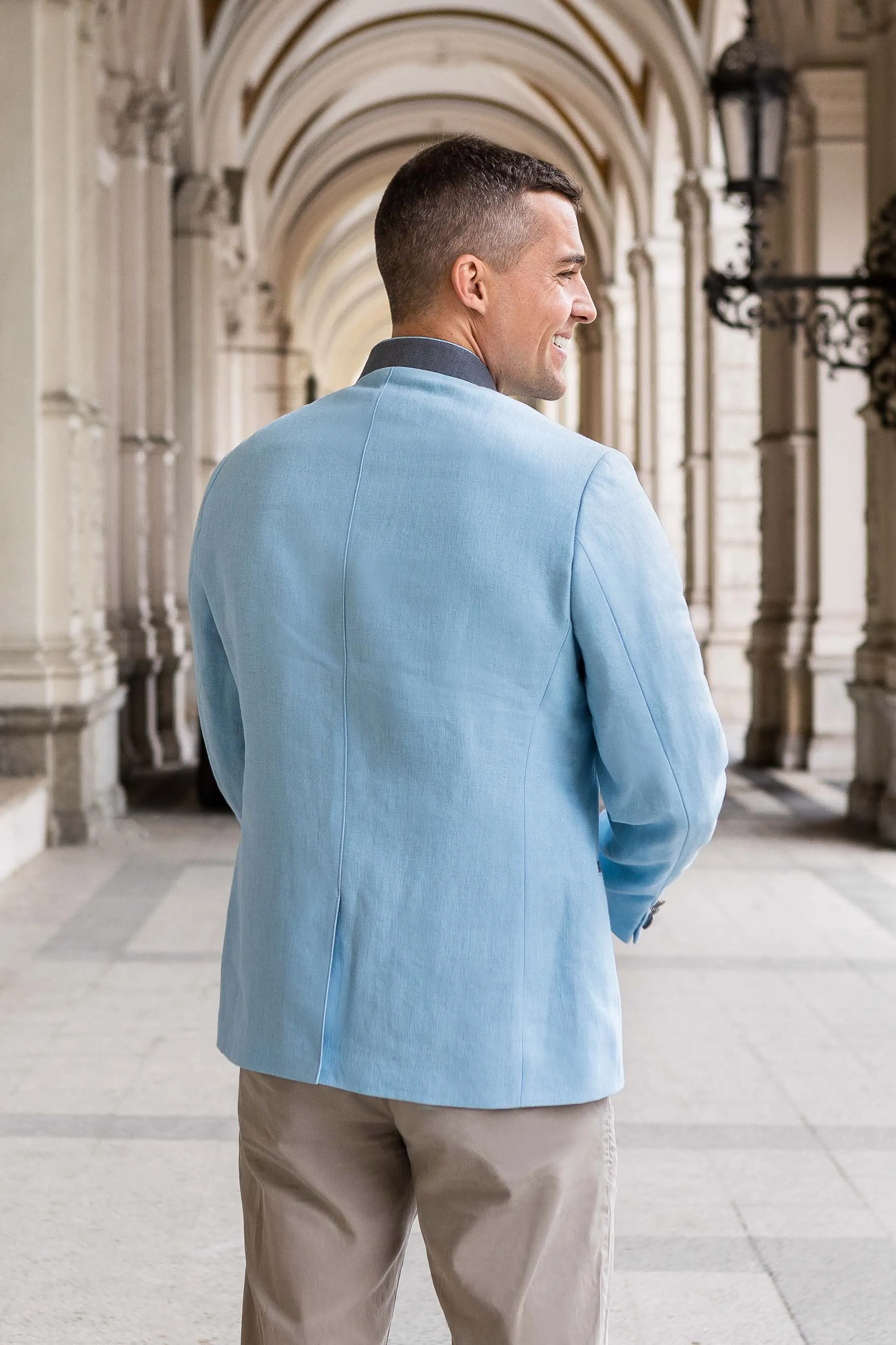 Gamlitz Men's Linen Blazer in Turqouise