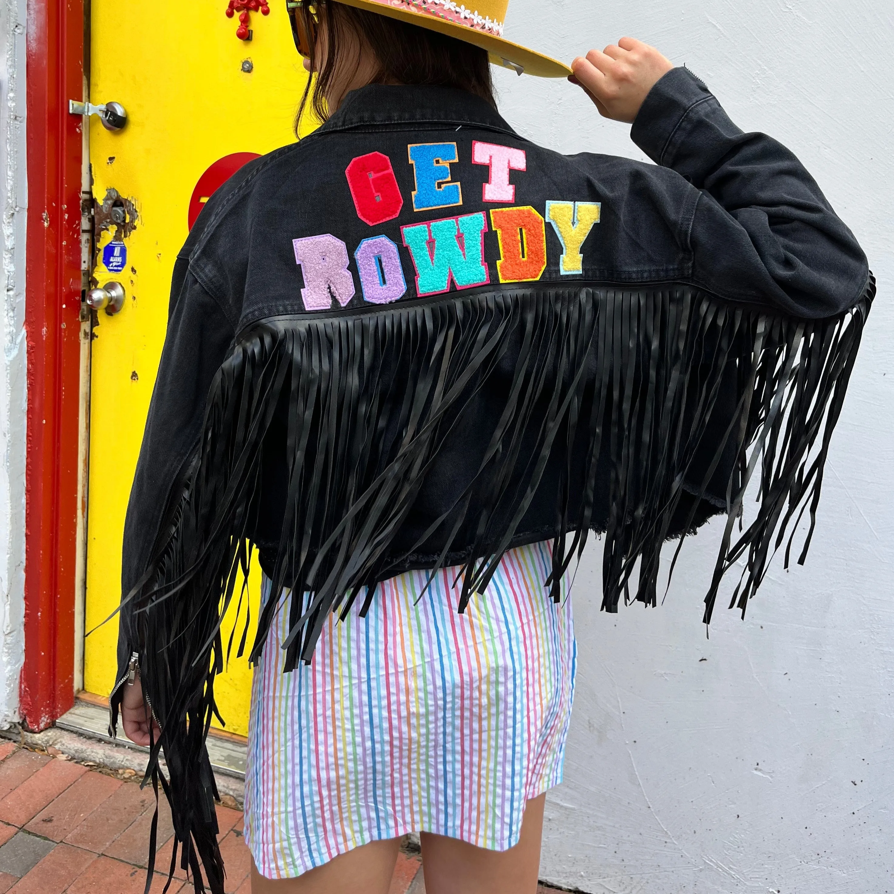 Get Rowdy Fringe Denim Jacket