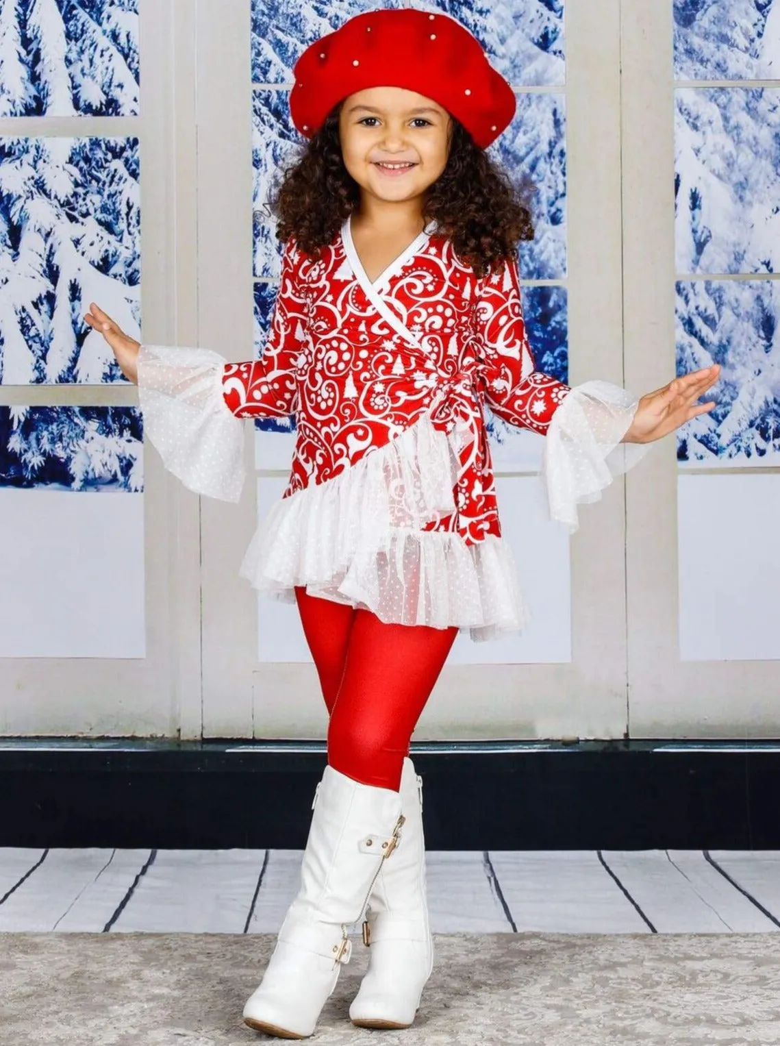 Girls Show Stopper Long Sleeve Ruffled Tunic And Legging Set