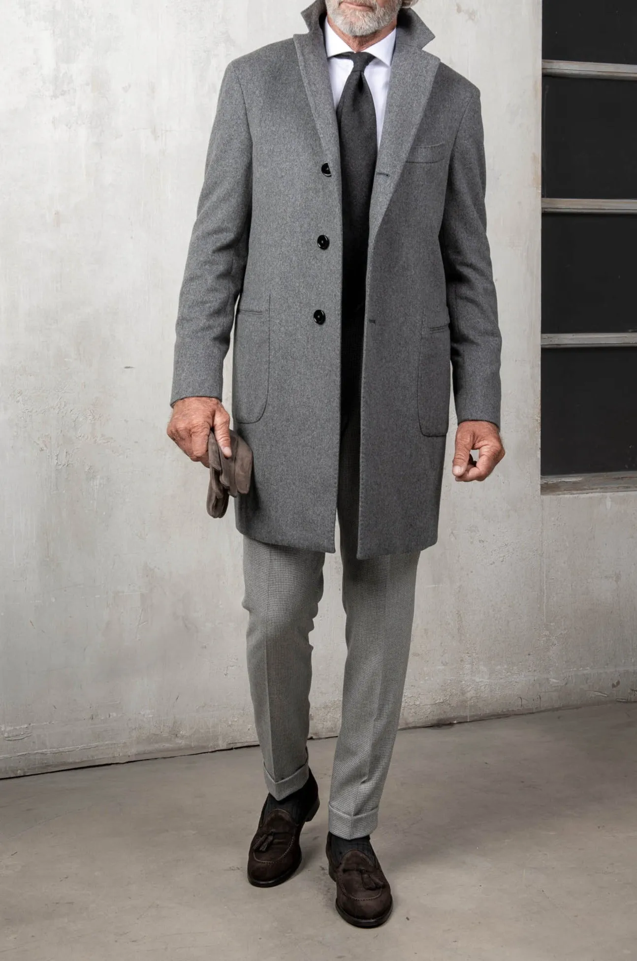 Grey coat in Loro Piana wool – Made in Italy