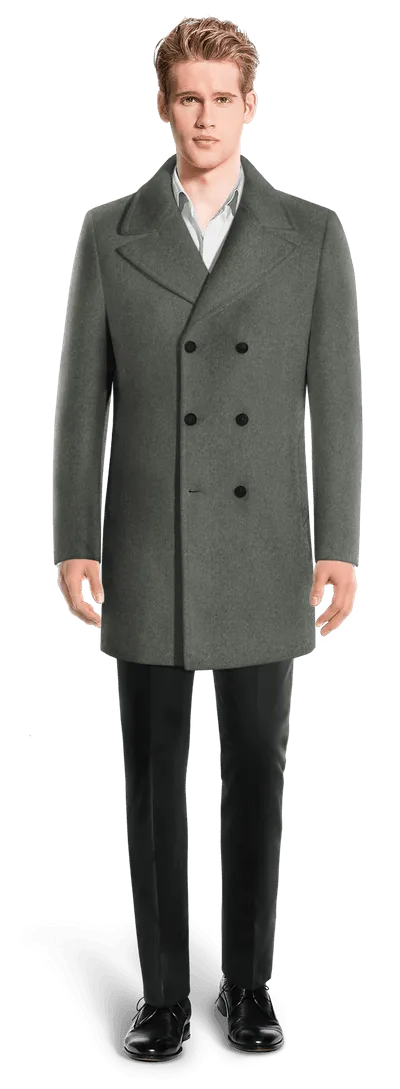 Grey Short 100% Wool Double breasted overcoat