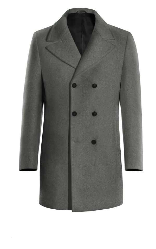 Grey Short 100% Wool Double breasted overcoat