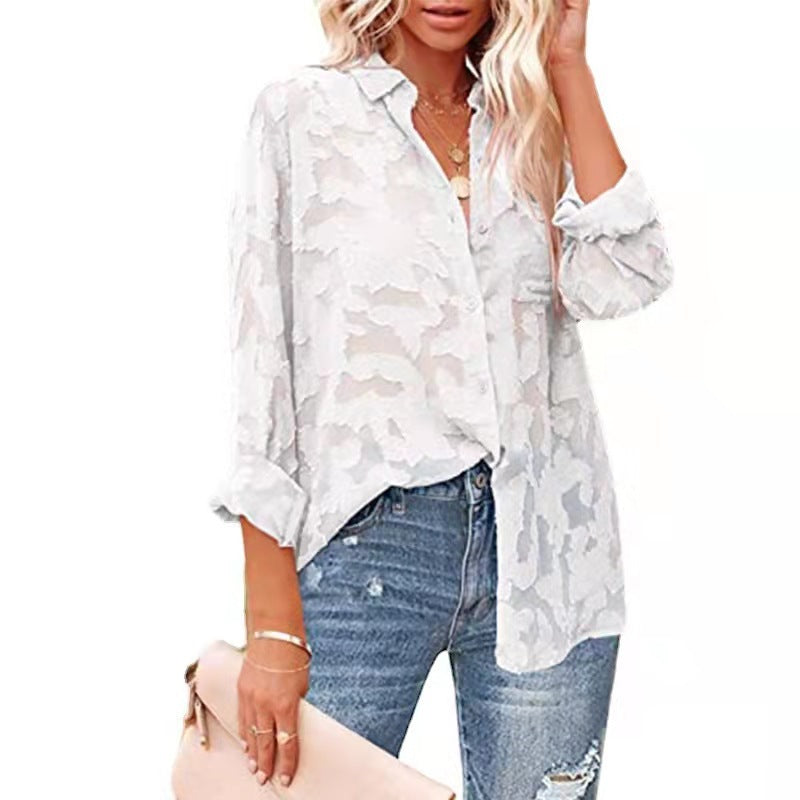 Haute Edition Women's Sheer Gauze Floral Pattern Button Down