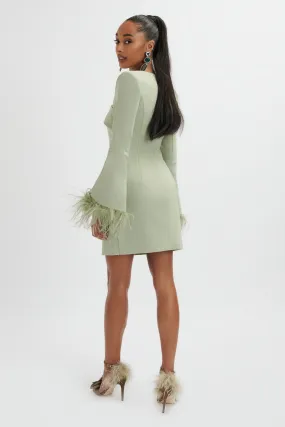 IONA Fluted Feather Sleeve Blazer Dress In Sage Green