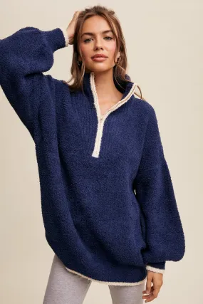 Jody Soft Knit Quater-Zip Sweater in Navy