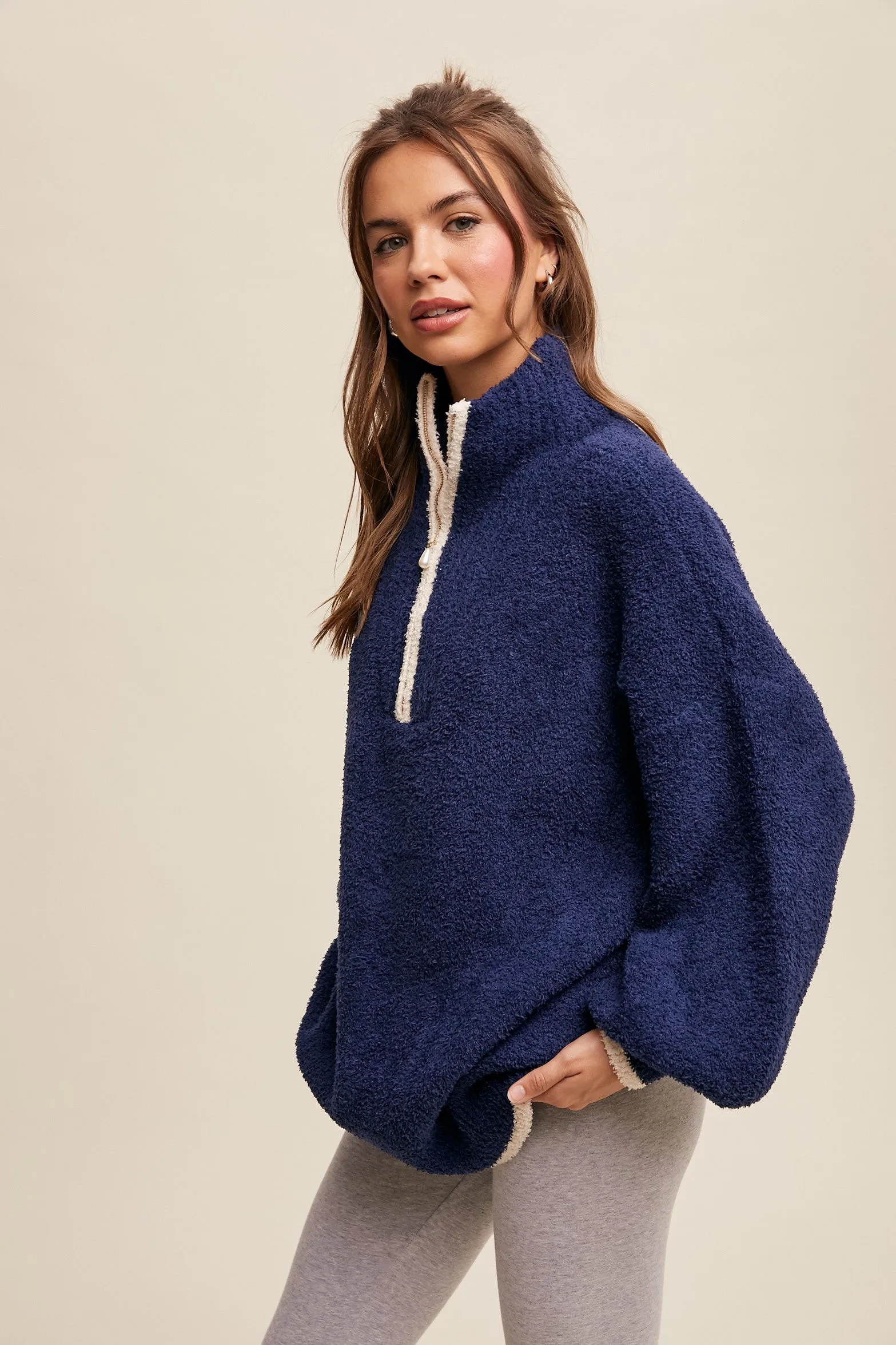 Jody Soft Knit Quater-Zip Sweater in Navy