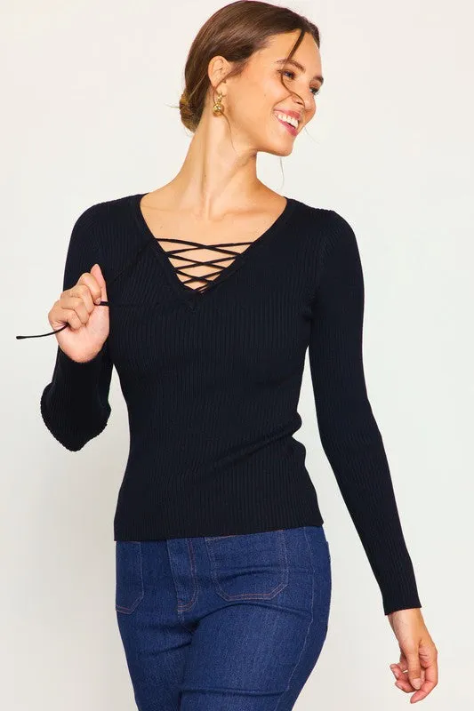 Lace Up Long Sleeve Top