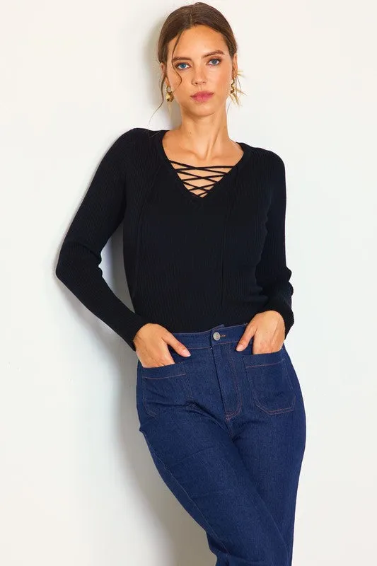 Lace Up Long Sleeve Top