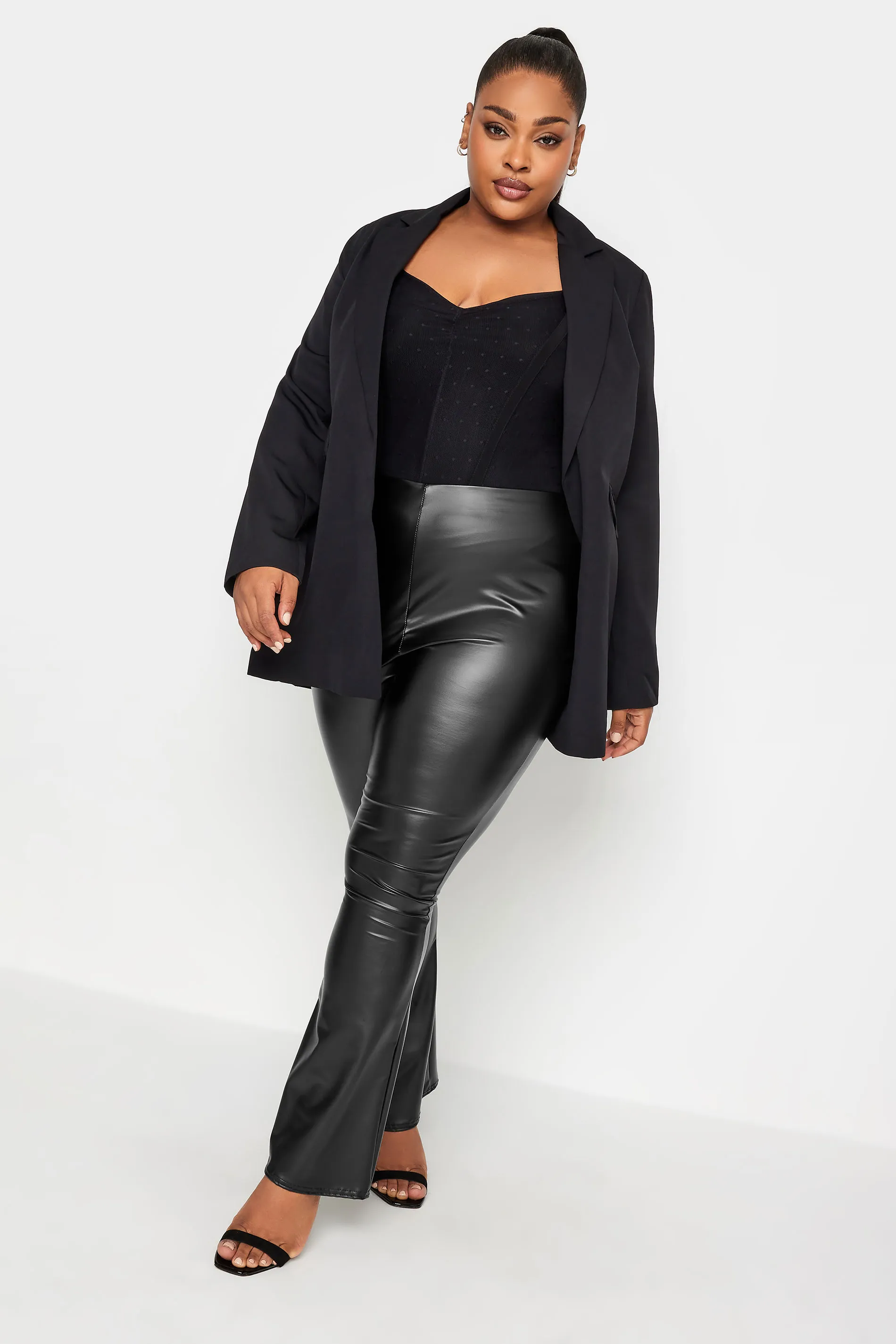 LIMITED COLLECTION Curve Black Faux Leather Flared Trousers