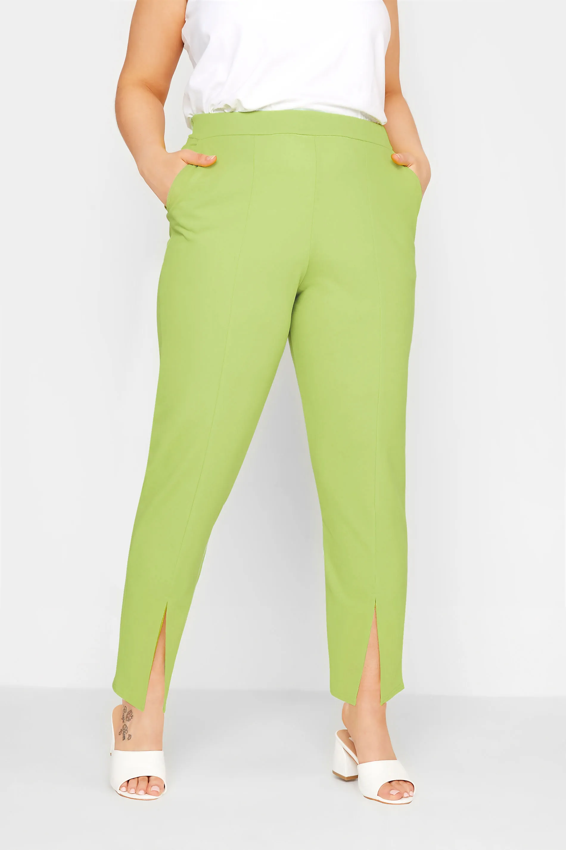 LIMITED COLLECTION Curve Lime Green Split Hem Stretch Tapered Trousers