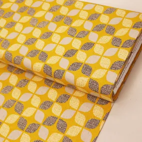 Linen and Cotton Mix - Mustard - Geometric Petals