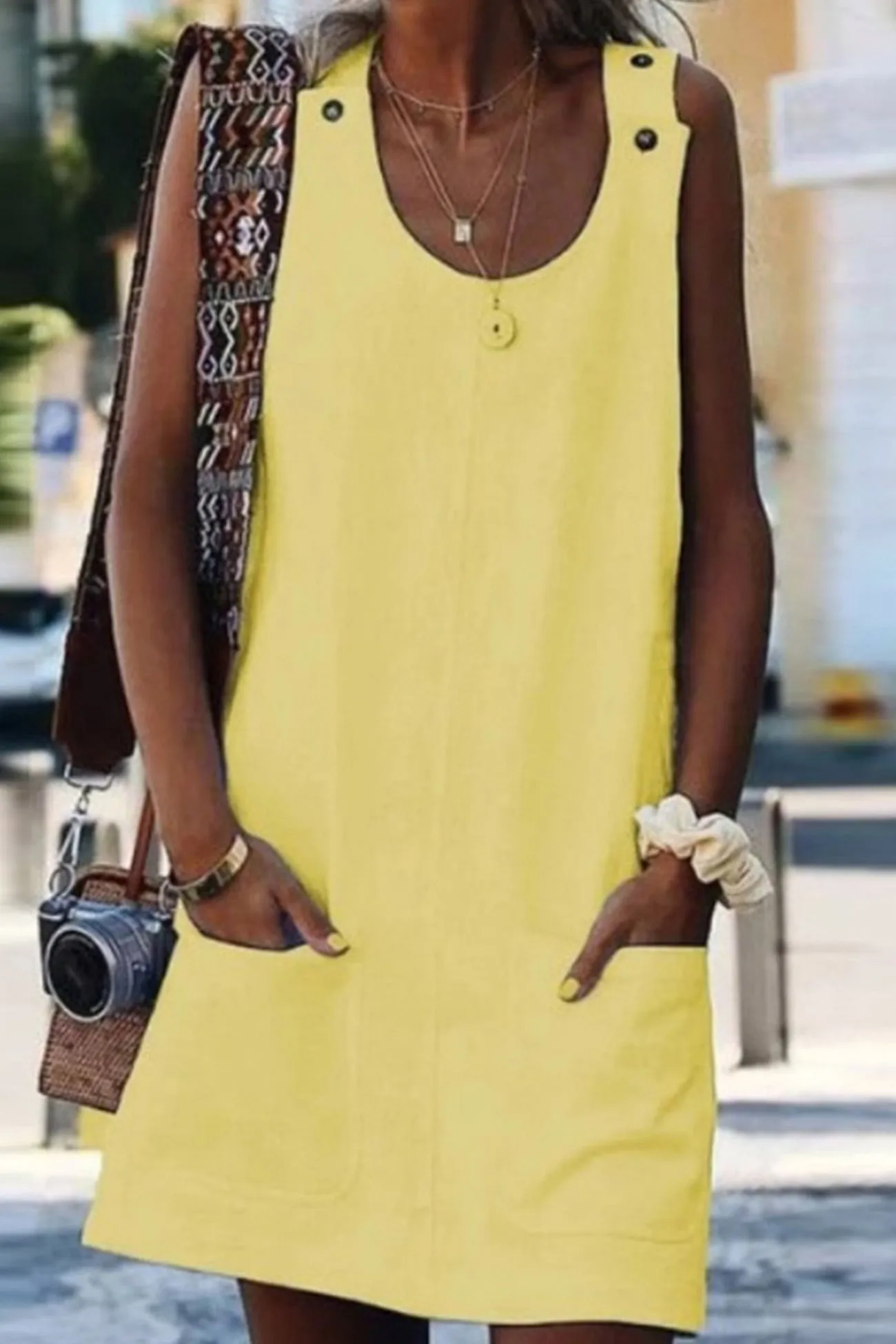 Linen Button-down Baggy Sundress