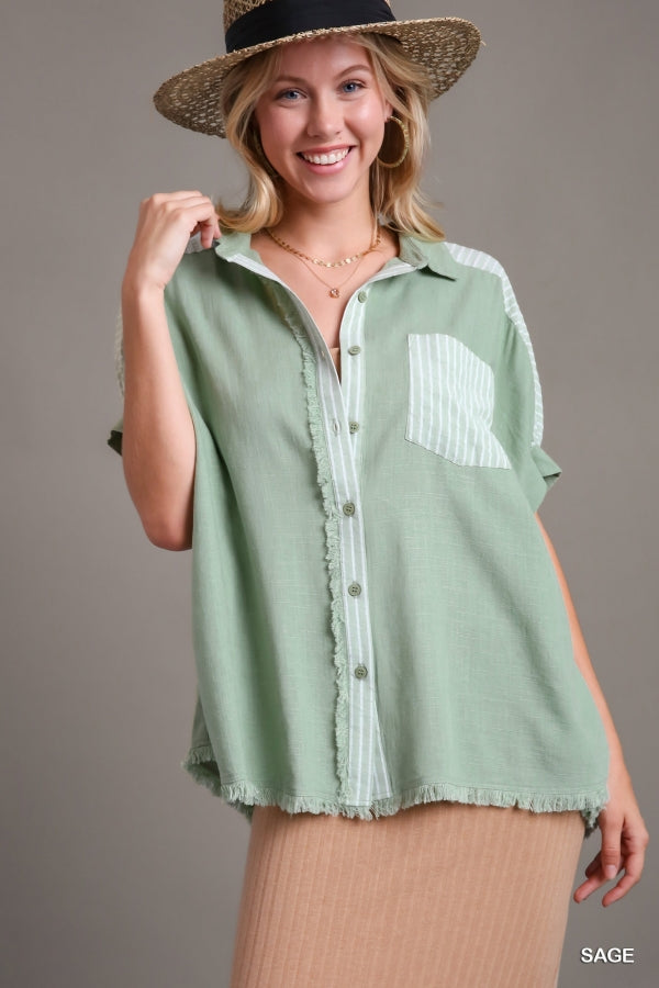 Linen Button Down - Sage