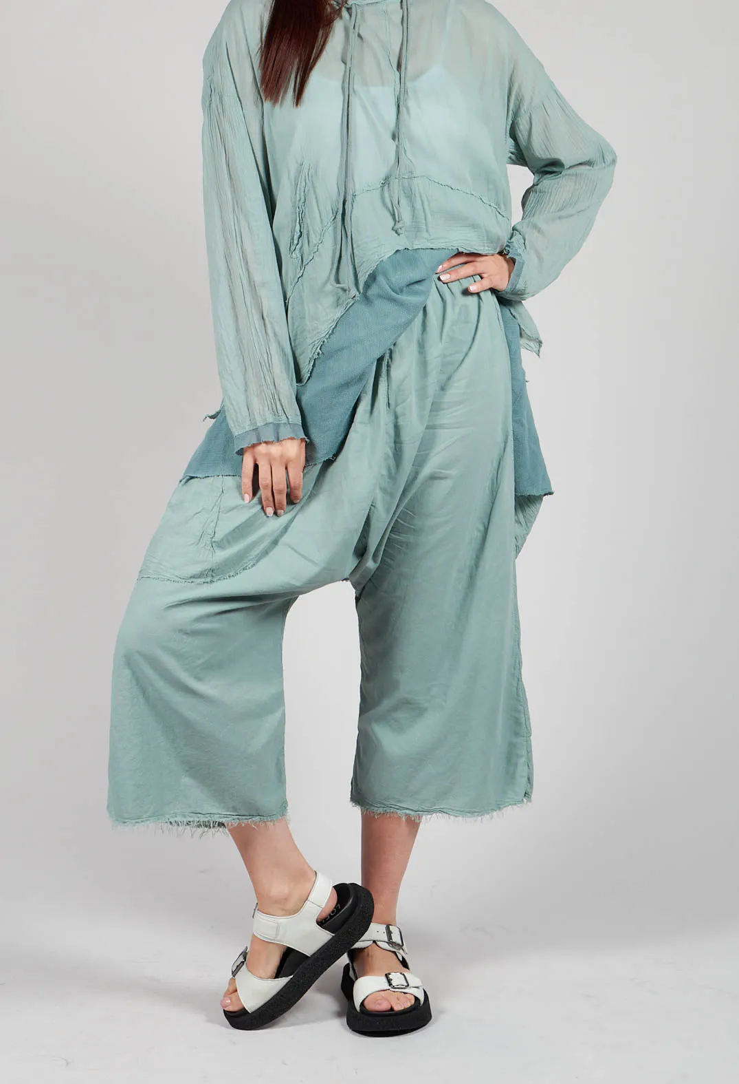 Low Crotch Pull on Trousers in  Pale Turquoise