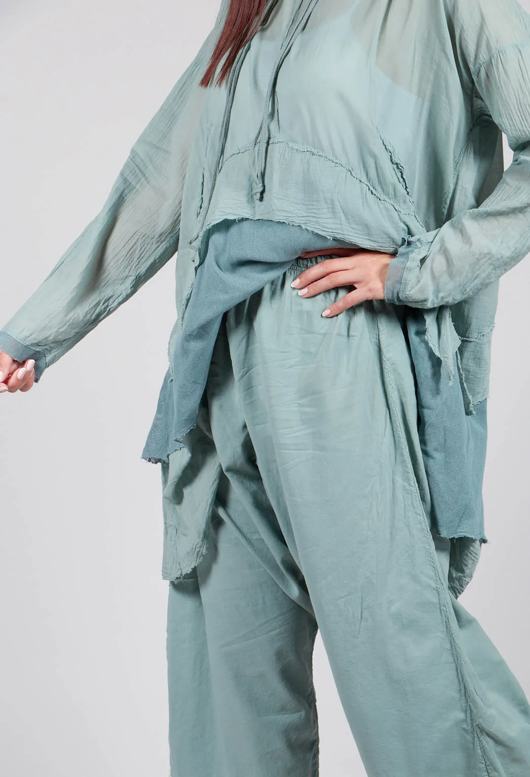 Low Crotch Pull on Trousers in  Pale Turquoise