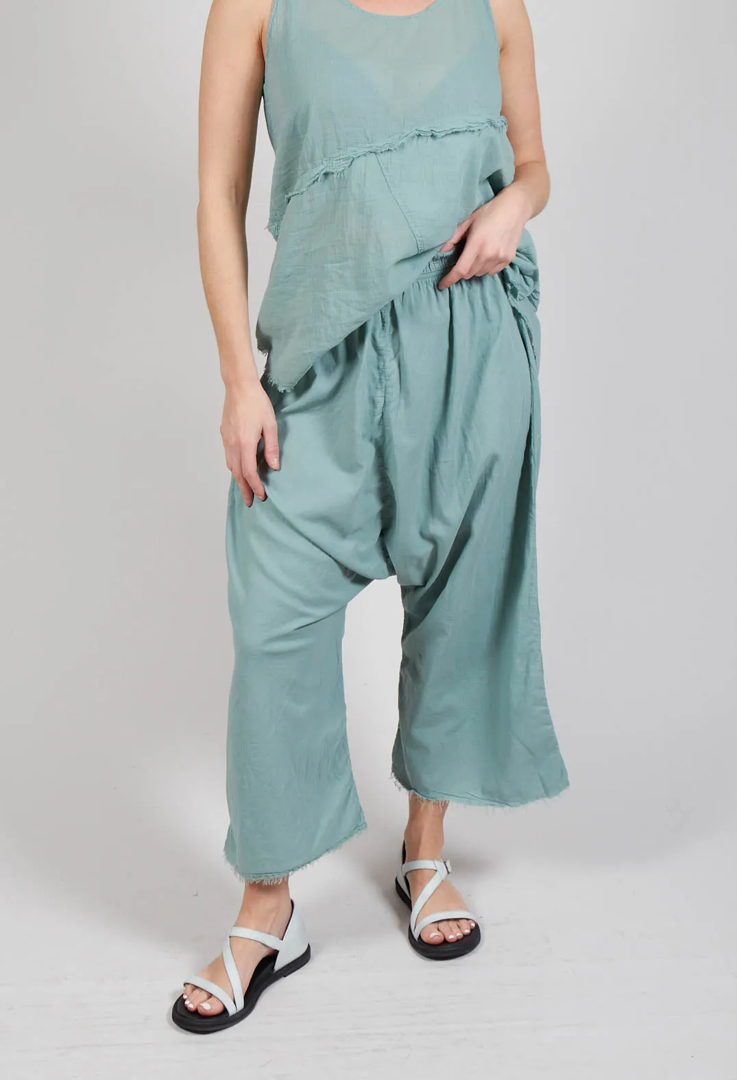 Low Crotch Pull on Trousers in  Pale Turquoise